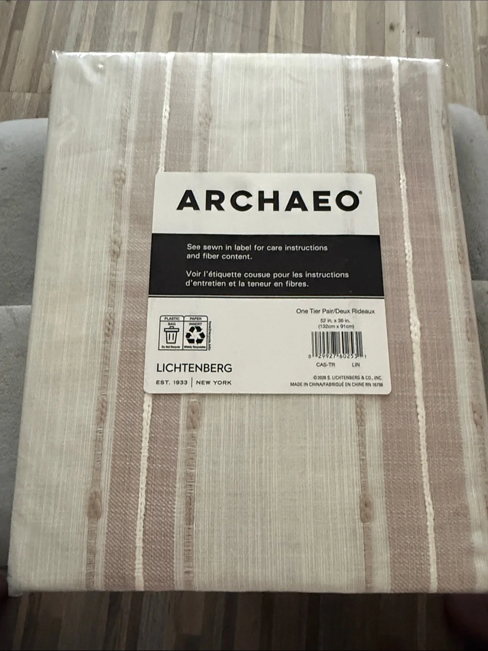 New and package tan farmhouse, one tier pair curtain